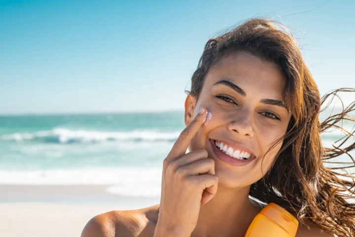 Woman smiling on a beach